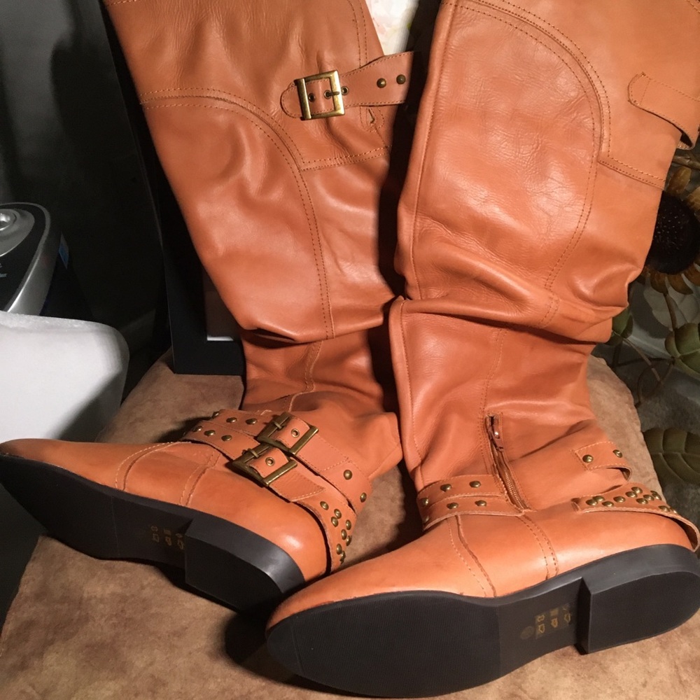 MESSECA ‘LESLIE’ PRE-LOVED AUTHENTIC LUGGAGE SOFT LEATHER OVER-THE-KNEE BOOTS